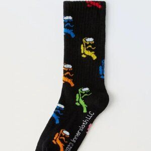 Zara kids 12-14yr Among Us TM black socks logo emblem all-over print Size US 5-6